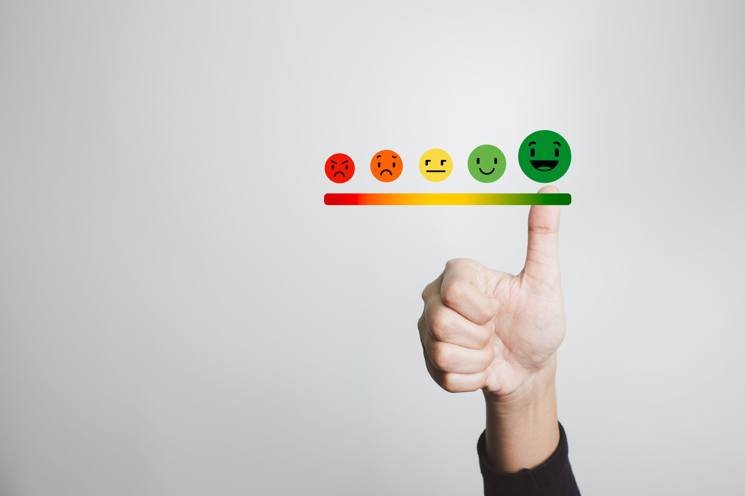 Concept of customer satisfaction and service, businesswoman express their opinions, answers and satisfied scores.